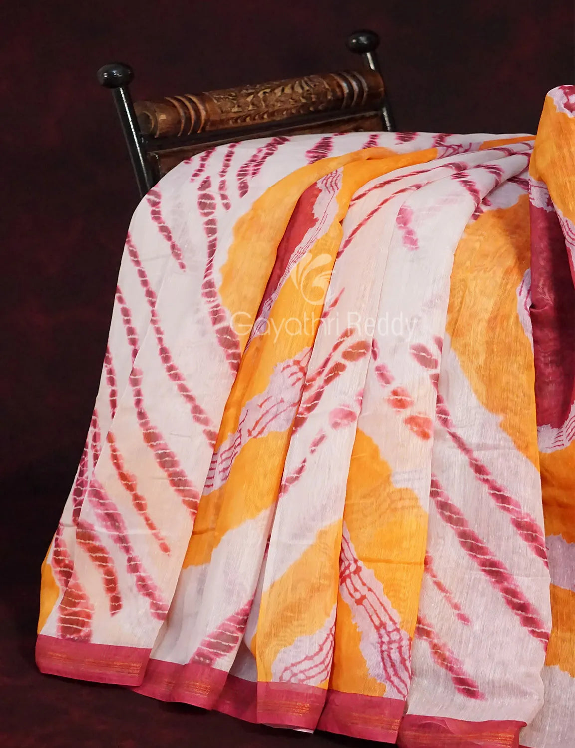 Milk White Colour With Shibori Bandhni Design All Over Print Semi Chanderi Saree By Gayathri Reddy Designer Studio | Swadesiicart