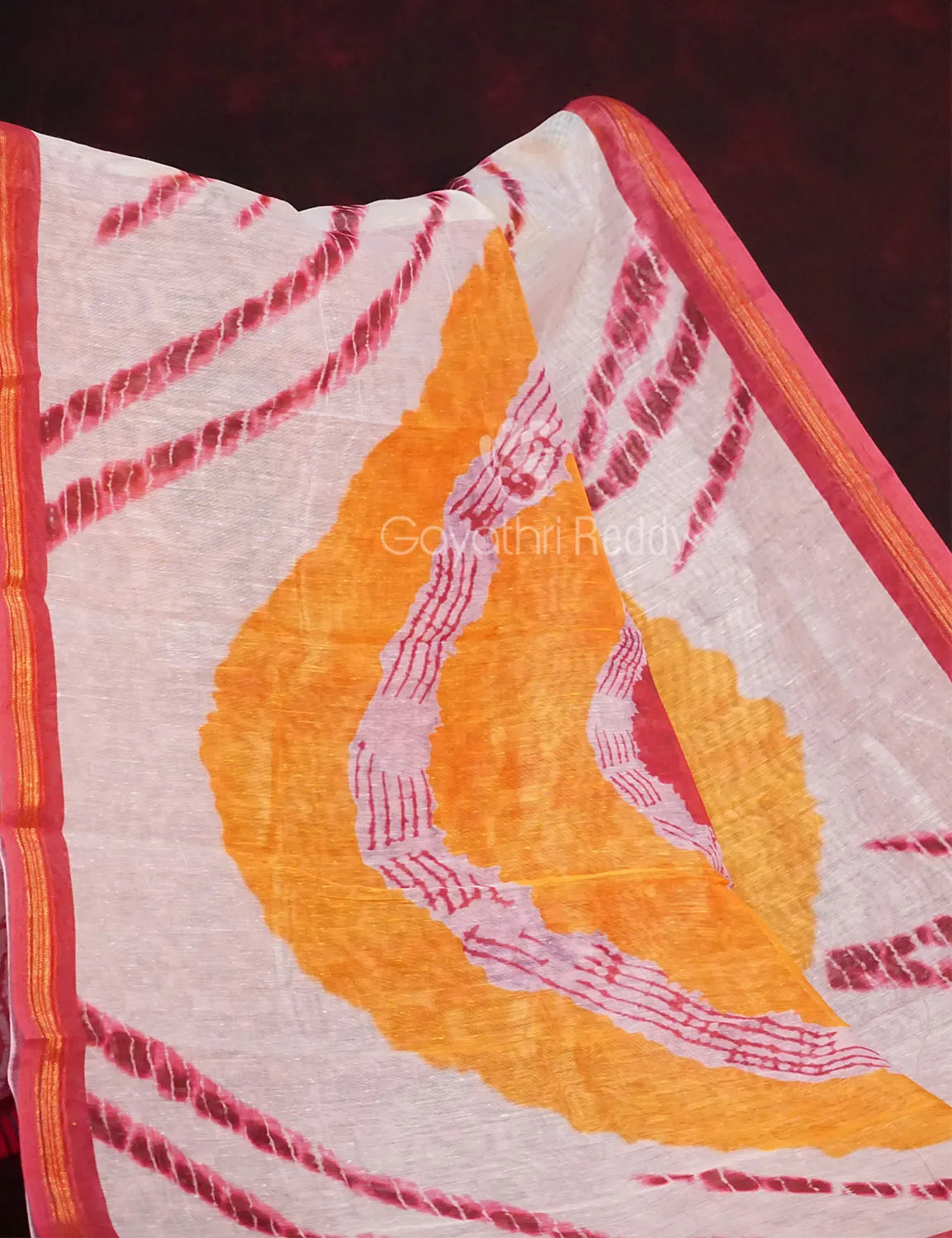 Milk White Colour With Shibori Bandhni Design All Over Print Semi Chanderi Saree By Gayathri Reddy Designer Studio | Swadesiicart
