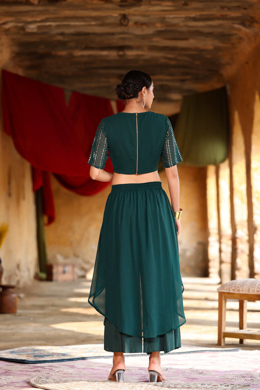 Juniper Women's Green Georgette Solid Fitted Clothing Set - Swadesiicart
