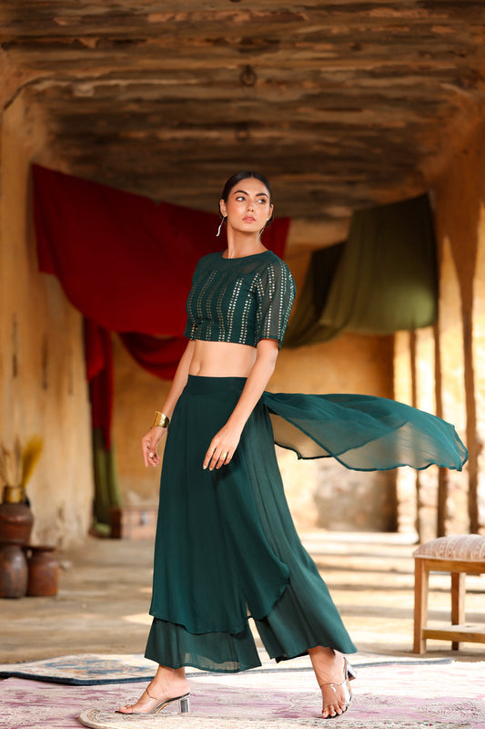 Juniper Women's Green Georgette Solid Fitted Clothing Set - Swadesiicart