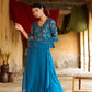 Juniper Women's Teal Georgette Solid Peplum Clothing Set | Swadesiicart