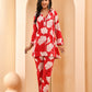 Vaasva Women Red Pleated Cotton Printed Cord Set With Lace - Swadesiicart