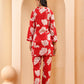 Vaasva Women Red Pleated Cotton Printed Cord Set With Lace - Swadesiicart