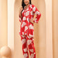Vaasva Women Red Pleated Cotton Printed Cord Set With Lace - Swadesiicart