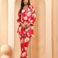 Vaasva Women Red Pleated Cotton Printed Cord Set With Lace - Swadesiicart