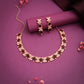 Tehzeeb Creations Rose Gold-Polished Maroon Choker Necklace With Dangle Earrings - Swadesiicart