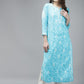 ADA Women Blue & White Floral Chikankari Cotton Handloom Kurta | Swadesiicart