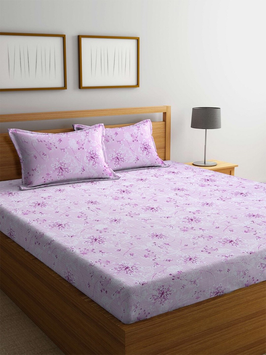 BOMBAY DYEING Pink Floral Cotton 120 TC King Bedsheet with 2 Pillow Covers - Swadesiicart