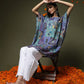 HOUSE OF KARI Ethnic Motifs Printed Notched Neck Chikankari Embroidery Cotton Kaftan Kurta | Swadesiicart
