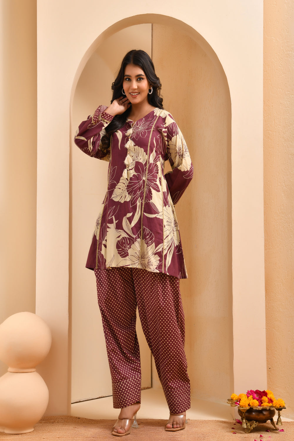 Vaasva Women Brown Cotton Cord Set With Fashi Pant - Swadesiicart