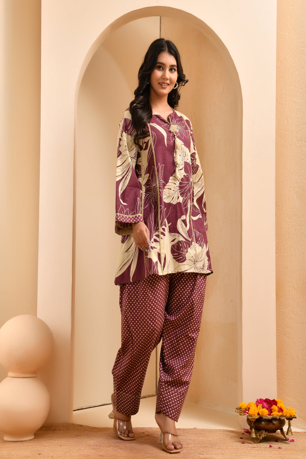 Vaasva Women Brown Cotton Cord Set With Fashi Pant - Swadesiicart