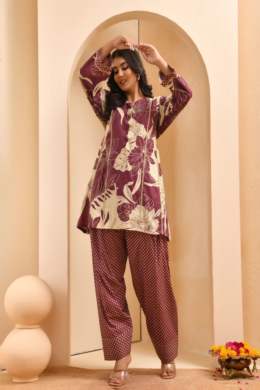 Vaasva Women Brown Cotton Cord Set With Fashi Pant - Swadesiicart