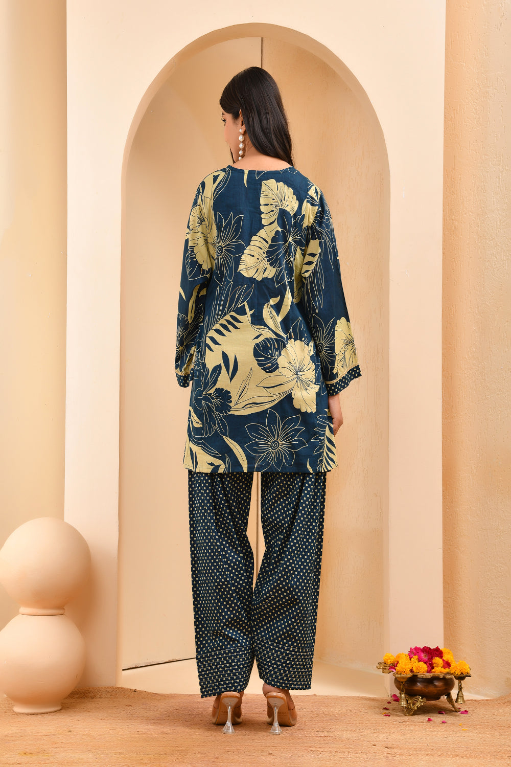 Vaasva Women Cobalt Blue Cotton Cord Set With Fashi Pant - Swadesiicart