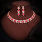 Tehzeeb Creations Rose Gold-Polished Pink Choker Necklace With Dangle Earrings - Swadesiicart