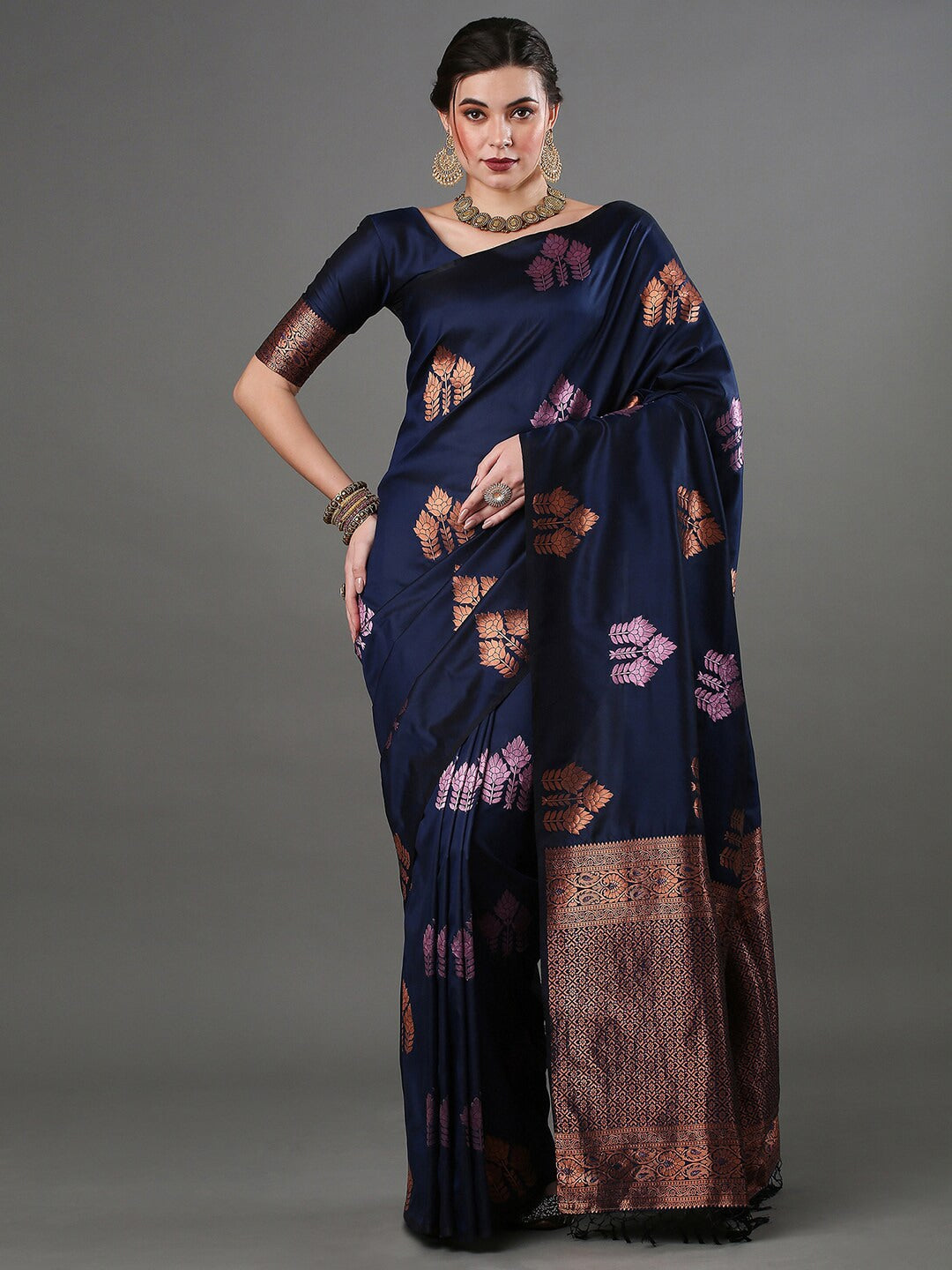 Mitera Floral Woven Design Zari Banarasi Saree | Swadesiicart
