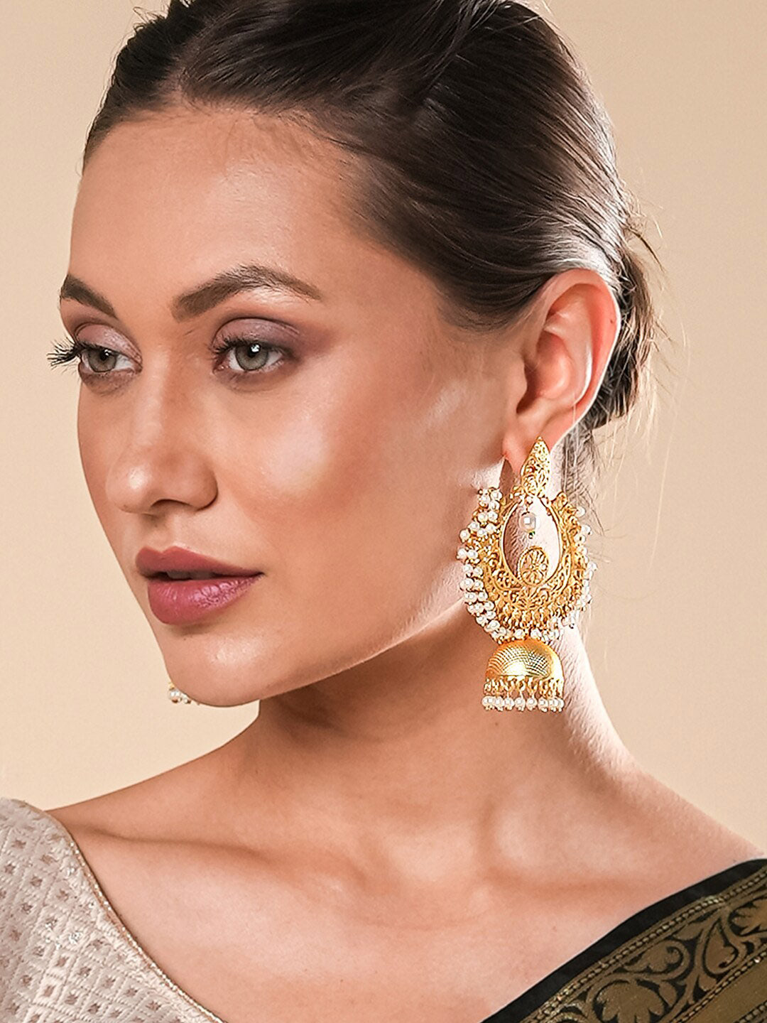 Yellow Chimes Women Gold-Toned Contemporary Chandbali Jumka Earrings | Swadesiicart