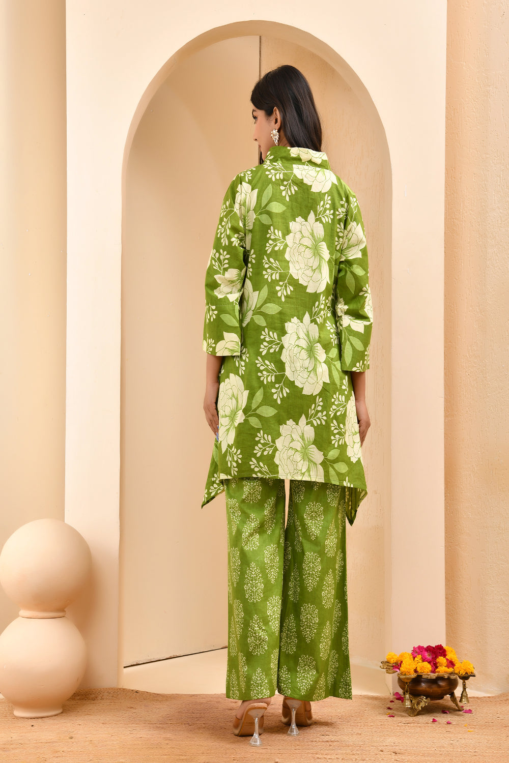 Vaasva Women Green Cotton Cord Set With Printed Pants - Swadesiicart