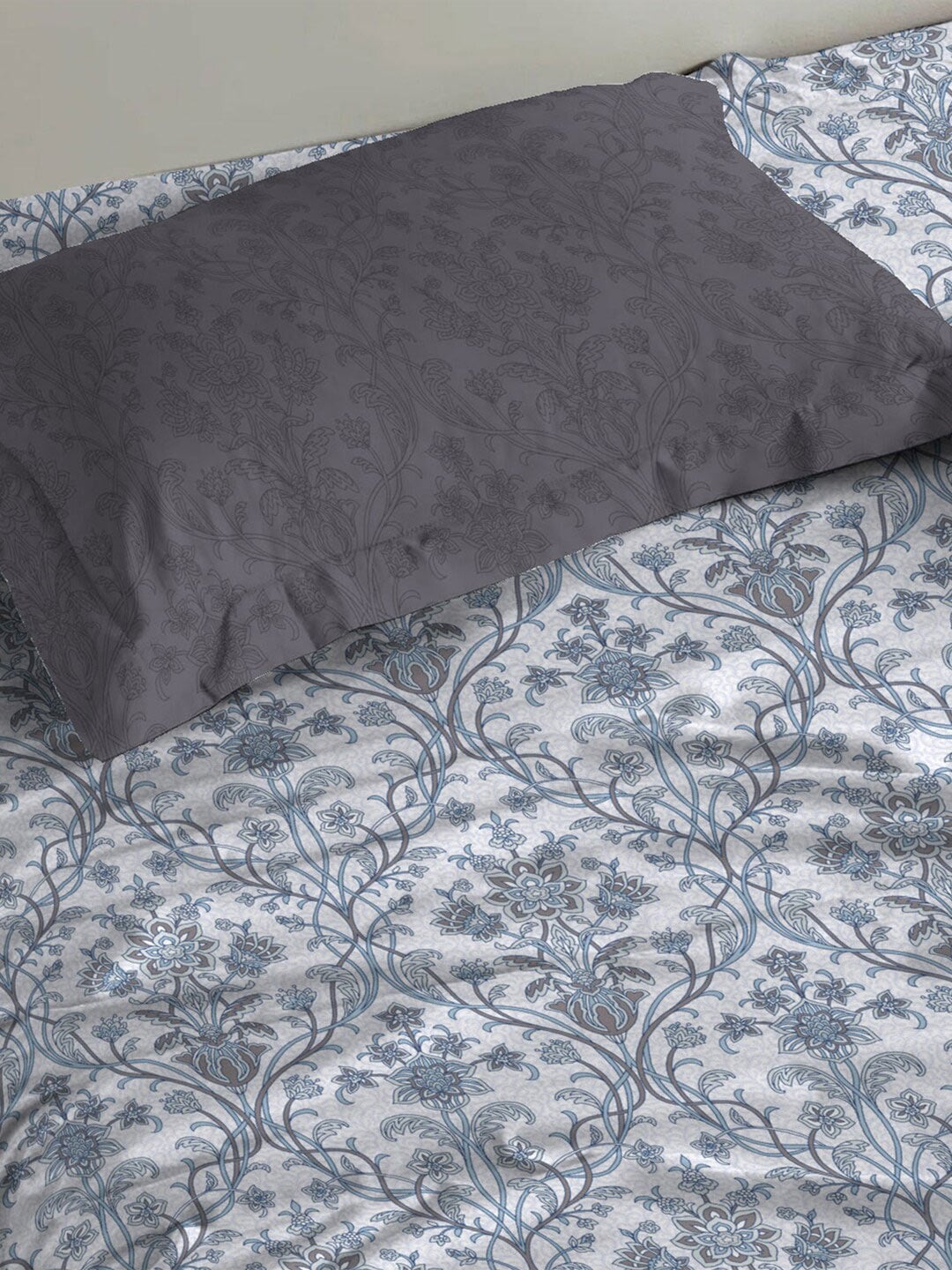 MYTRIDENT Dusk and Dawn White Ethnic Motifs Pure Cotton 144TC Single Bedsheet Pillow Cover - Swadesiicart