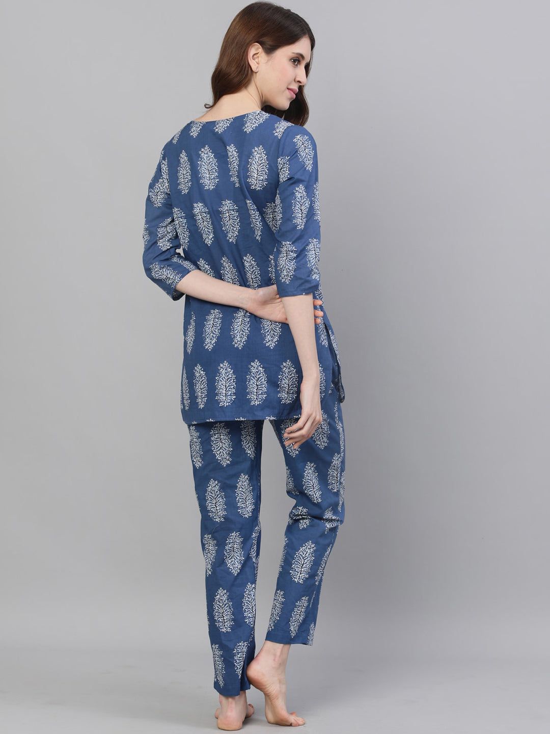 Jaipur Kurti Women Blue & Grey Printed Night suit | Swadesiicart