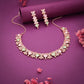 Tehzeeb Creations Rose Gold-Polished Sea Green & Baby Pink Choker Necklace With Dangle Earrings - Swadesiicart