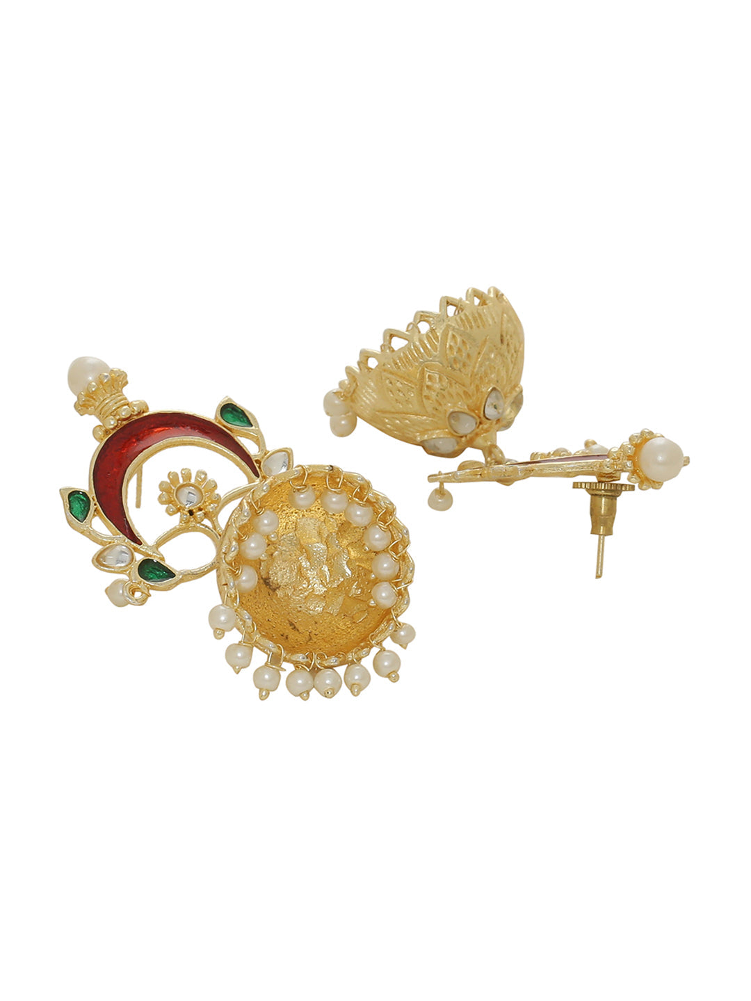 Shoshaa Gold-Polished & Red Enamelled Classic Jhumkas | Swadesiicart