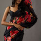 Black Bright Moss Designer Digital Printed Party Wear Saree - Be Verly