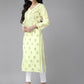 ADA Women Yellow & Green Embroidered Chikankari Handloom Kurta Handloom Kurta with Trousers | Swadesiicart