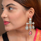 Shoshaa Gold-Polished Balck & Pink Kundan Enamel Drop Earrings | Swadesiicart