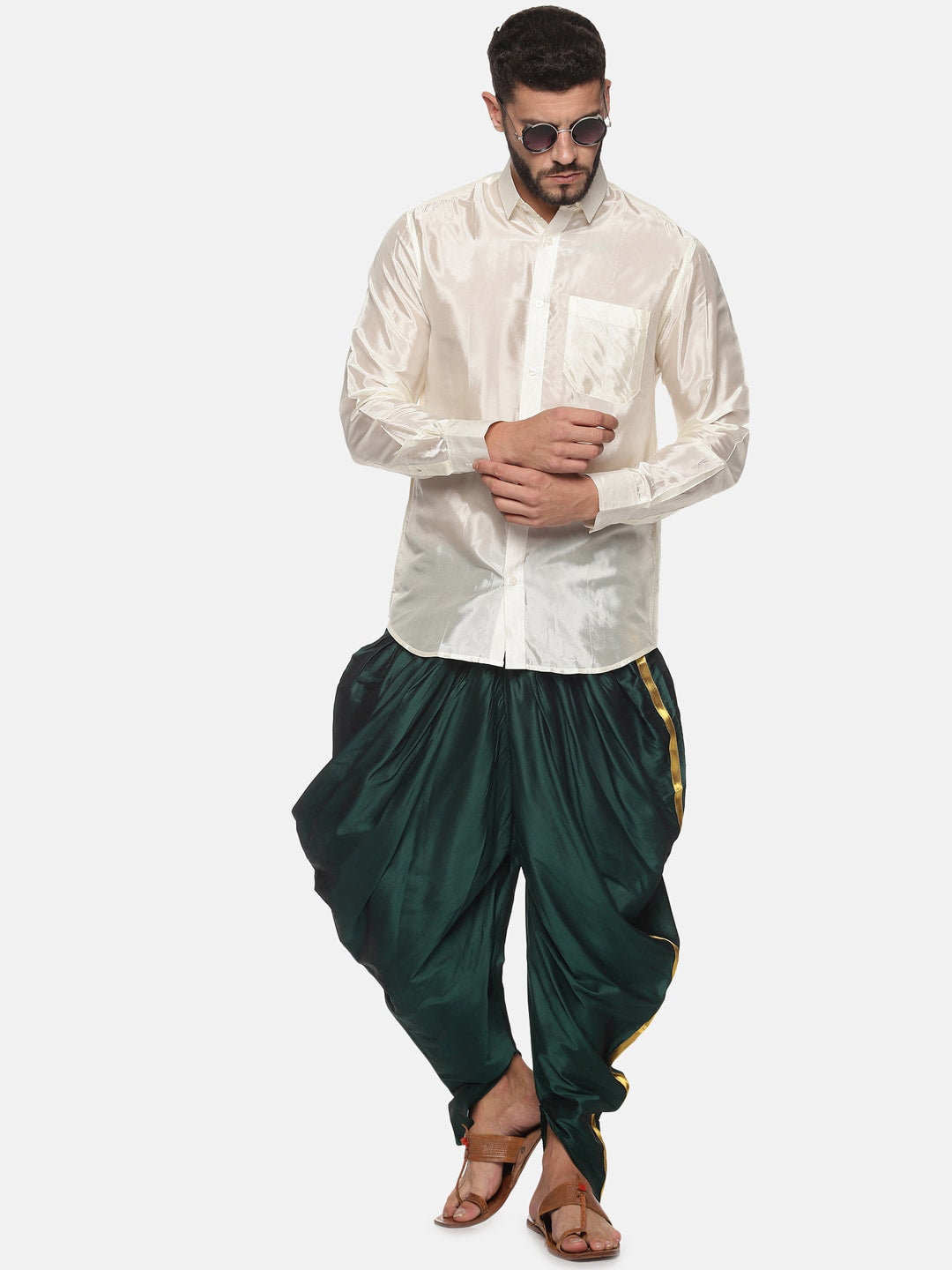 Sethukrishna Men Dark-Green Solid Dhoti Pants | Swadesiicart