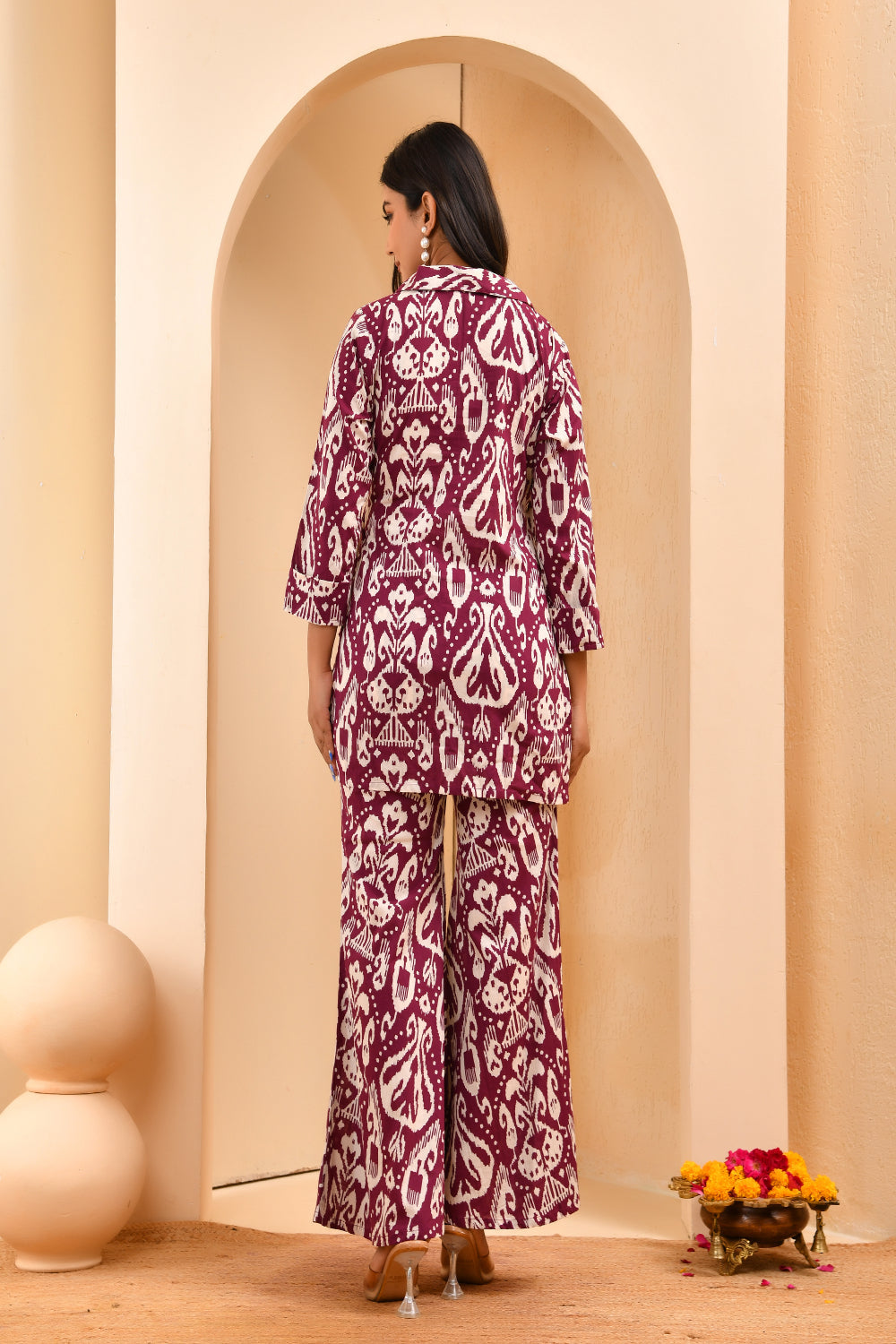 Vaasva Women Ikat Cord Set With Bell Bottom Pants - Swadesiicart