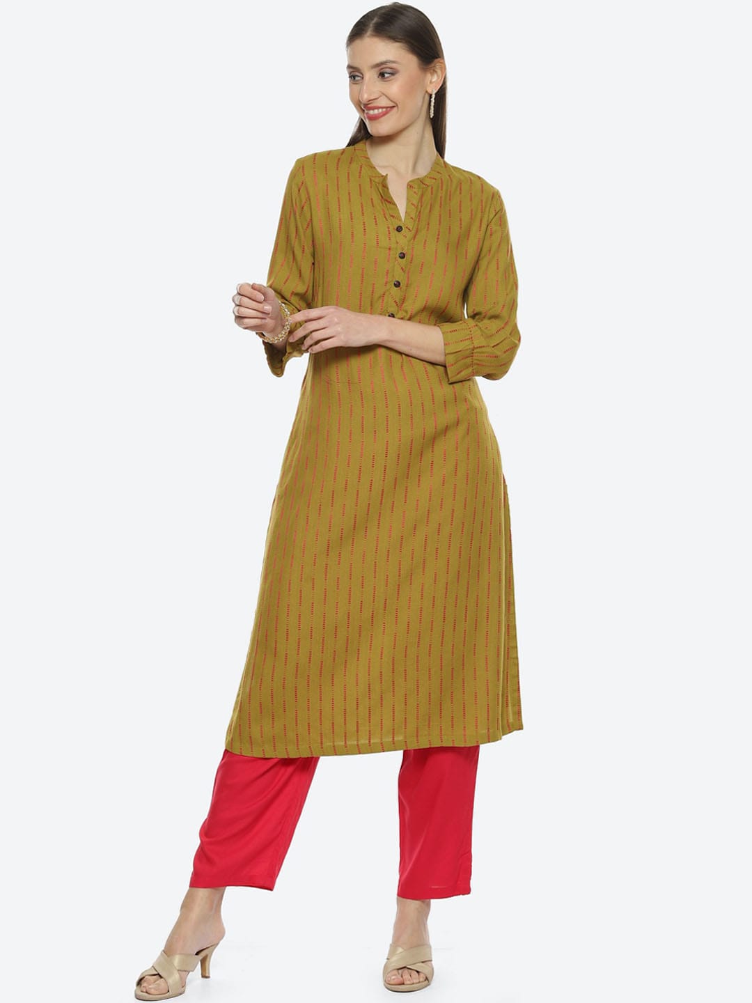 Biba Women Striped A-Line Kurta - Swadesiicart