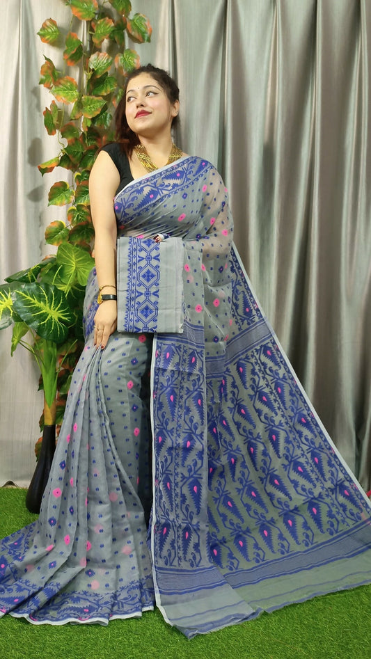 Exclusive Collection Grey Beautiful Jamdani Collection Saree - Swadesiicart