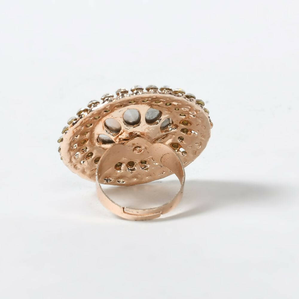 Mominos Fashion Joharkamal Gold-Polished Stone Studded Adjustable Finger Ring - Design 06 - Swadesiicart