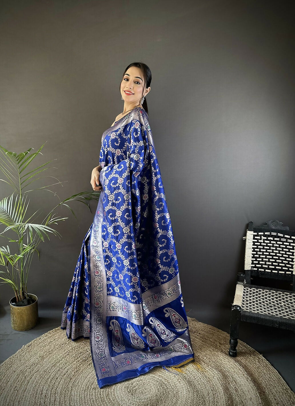 Joban Fashion Royal Blue Meenakari Banarasi Silk Sarees | Swadesiicart
