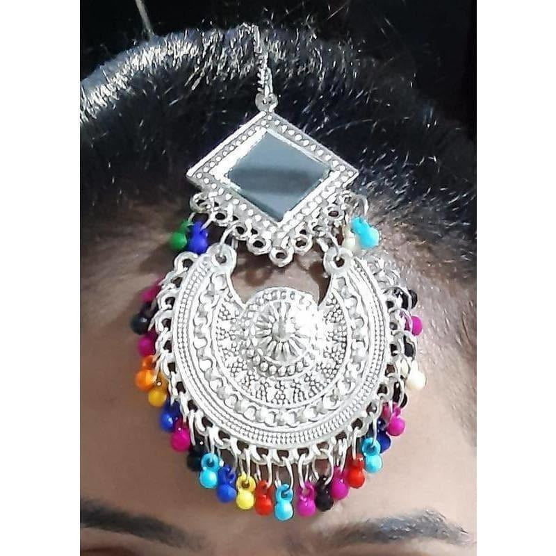 MS Fashion India Oxidized Silver Tone Indian Bridal Wear Mirror Maang Tikka | Swadesiicart