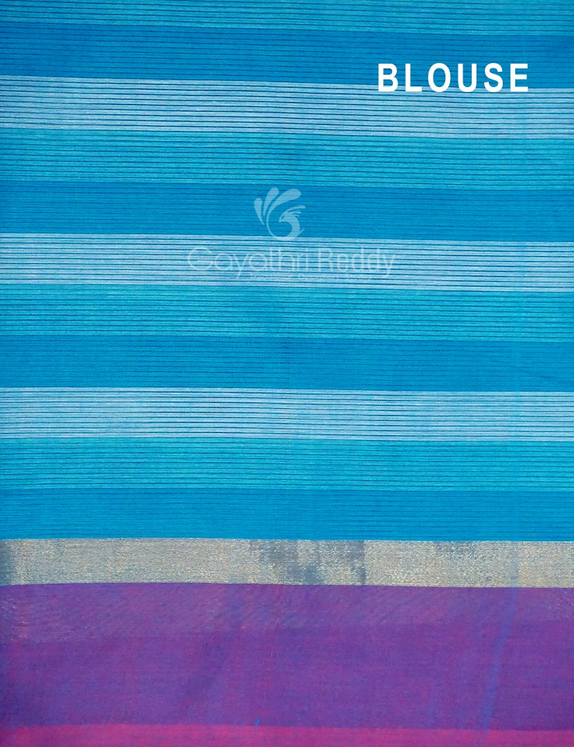 Sky Blue With Checks Pure Mangalgiri Cotton Saree By Gayathri Reddy Designer Studio | Swadesiicart