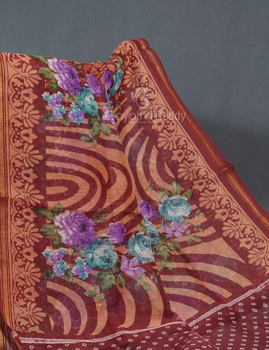 Shades of Maroon Colour Floral Design Semi Chanderi Saree By Gayathri Reddy Designer Studio | Swadesiicart