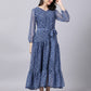 Souchii Blue Ethnic Motifs Printed Chiffon Maxi Tiered Dress - Swadesiicart