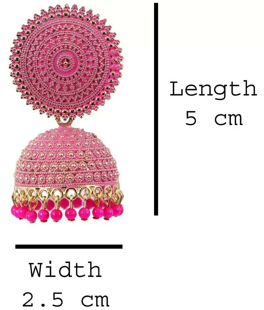 Mominos Fashion Joharkamal Gold-Polished Meenakari Jhumkas For Women & Girls (Magenta) - Swadesiicart