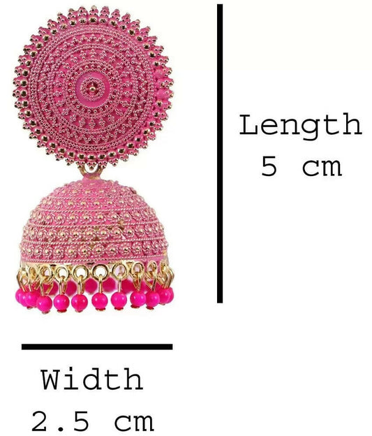 Mominos Fashion Joharkamal Gold-Polished Meenakari Jhumkas For Women & Girls (Magenta) - Swadesiicart