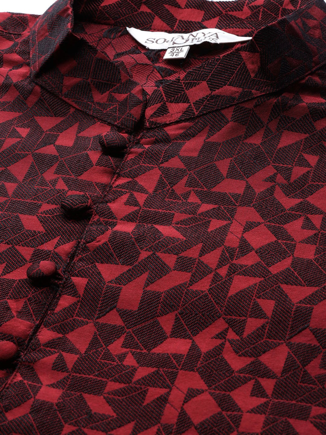 Sojanya Plus Men Plus Size Red & Black Woven Design Straight Kurta | Swadesiicart