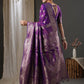 Anouk Purple & Gold-Toned Ethnic Motifs Woven Design Zari Banarasi Saree | Swadesiicart