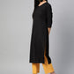 HERE&NOW Women Black Solid Straight Kurta - Swadesiicart