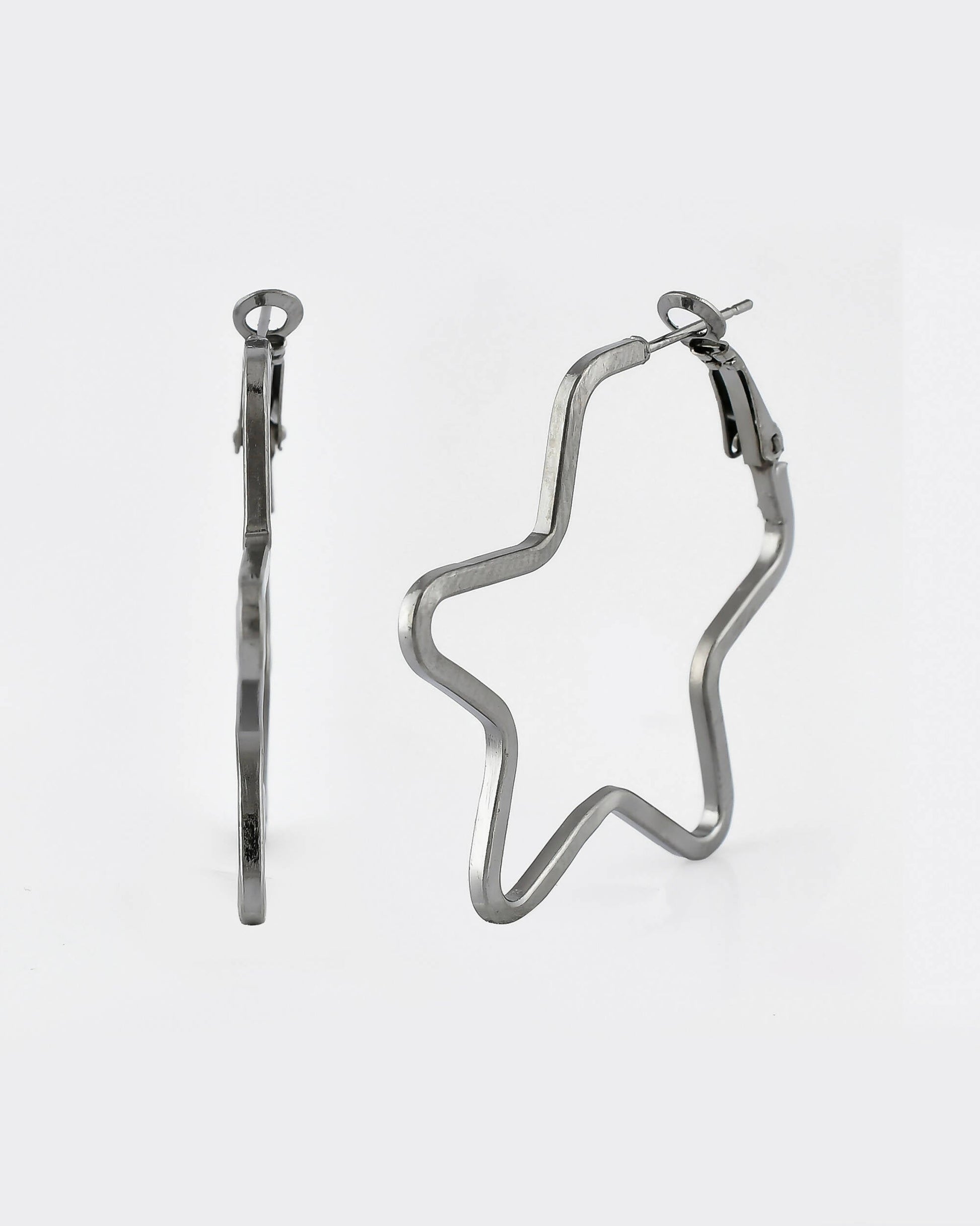 VOJ Women Rhodium Tonned Star Shape Stainless Steel Hoop Earrings - Swadesiicart