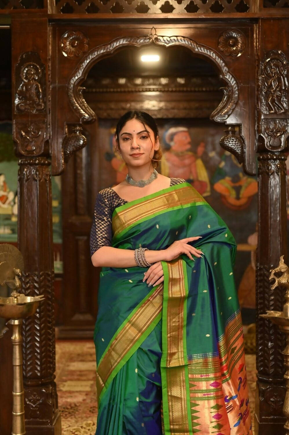 Very Much Indian Pure Silk Paithani - Dual Tone Blue Green | Swadesiicart