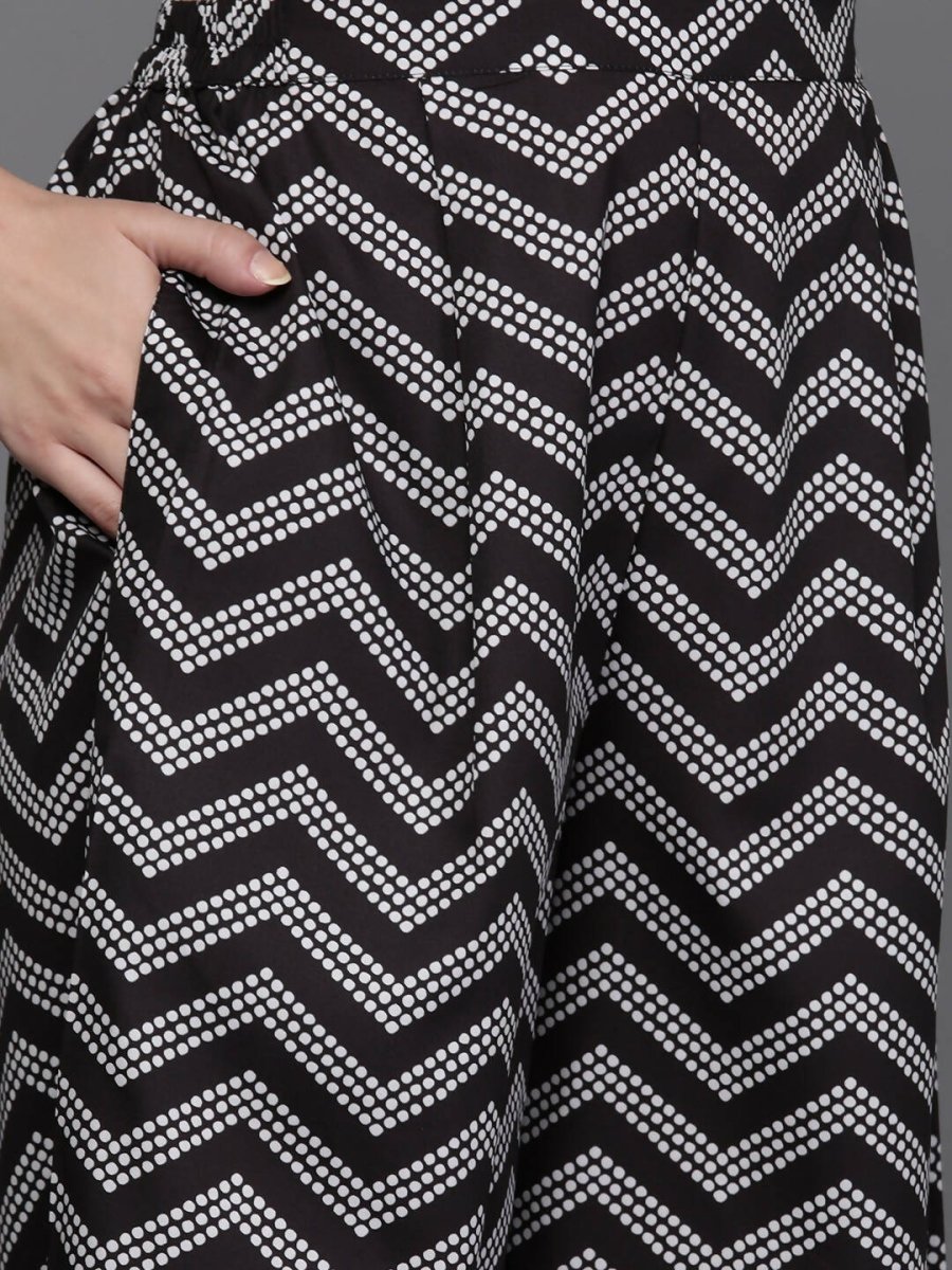 Ahalyaa Women Printed Ethnic Co-Ords - Black Color - Swadesiicart