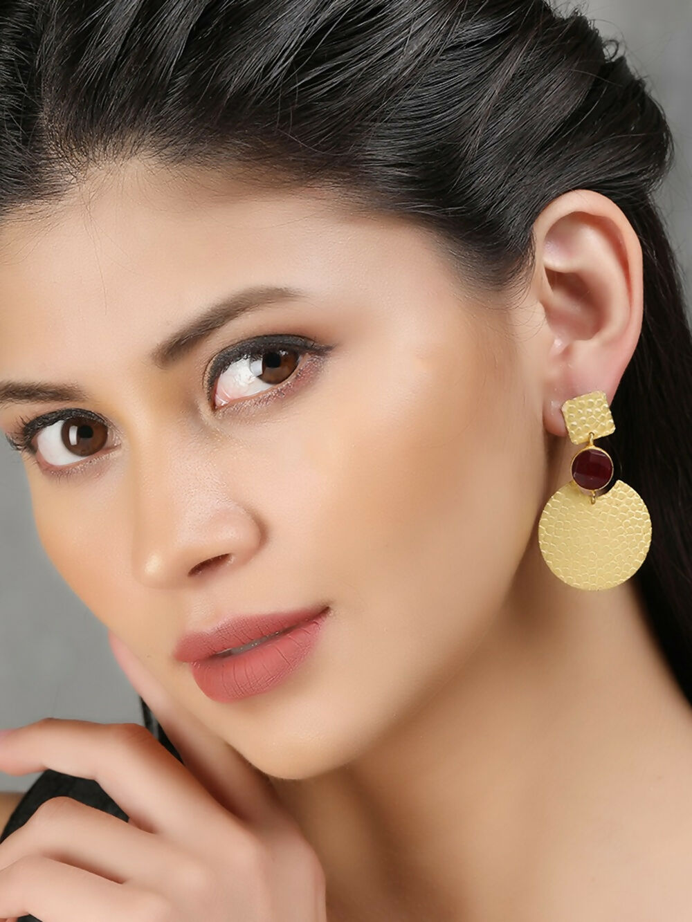 Joban Fashion Women Round Shape Matte Gold Earrings | Swadesiicart