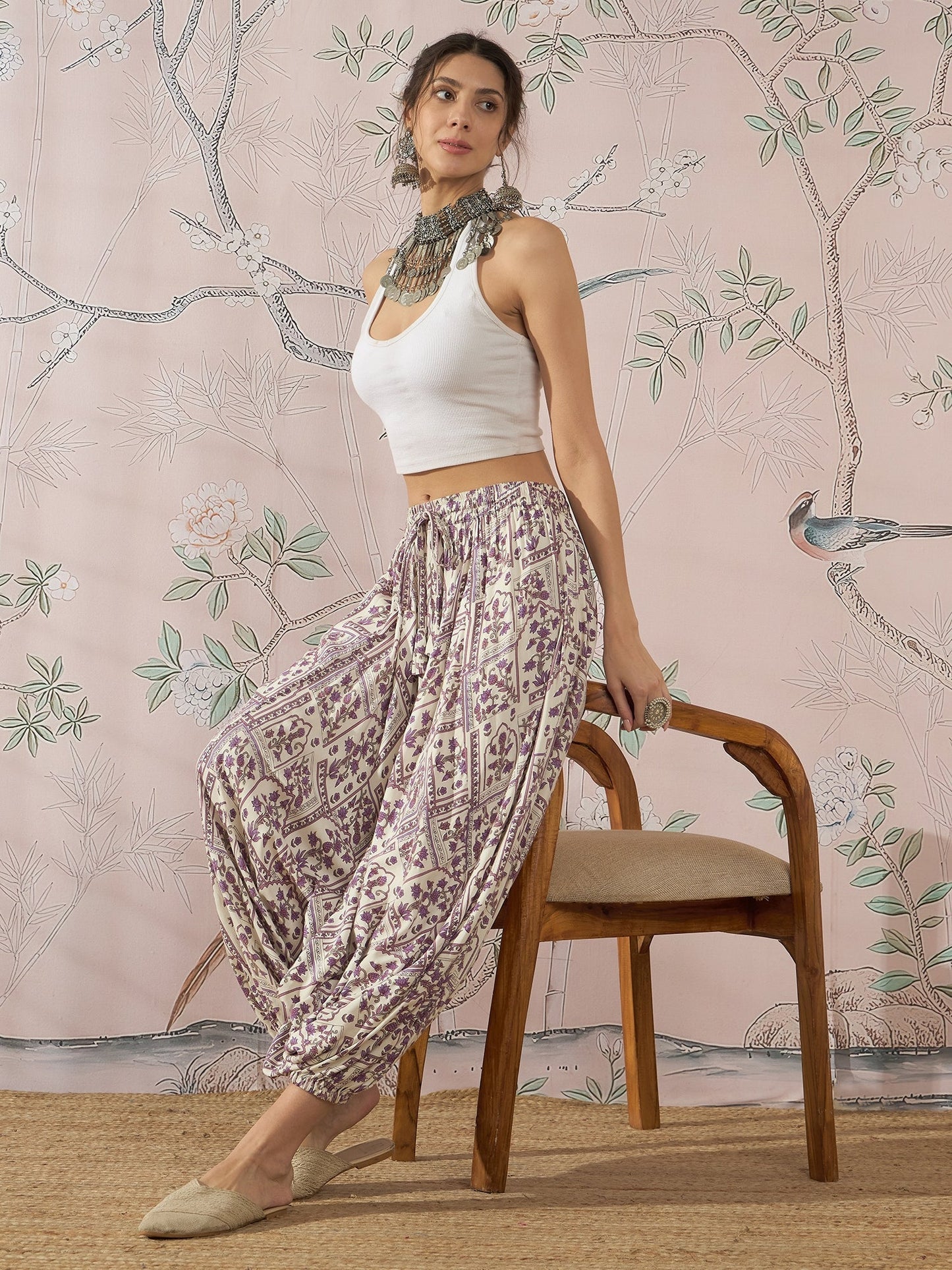 InWeave Mauve Ethnic Window Harem Pant - Swadesiicart