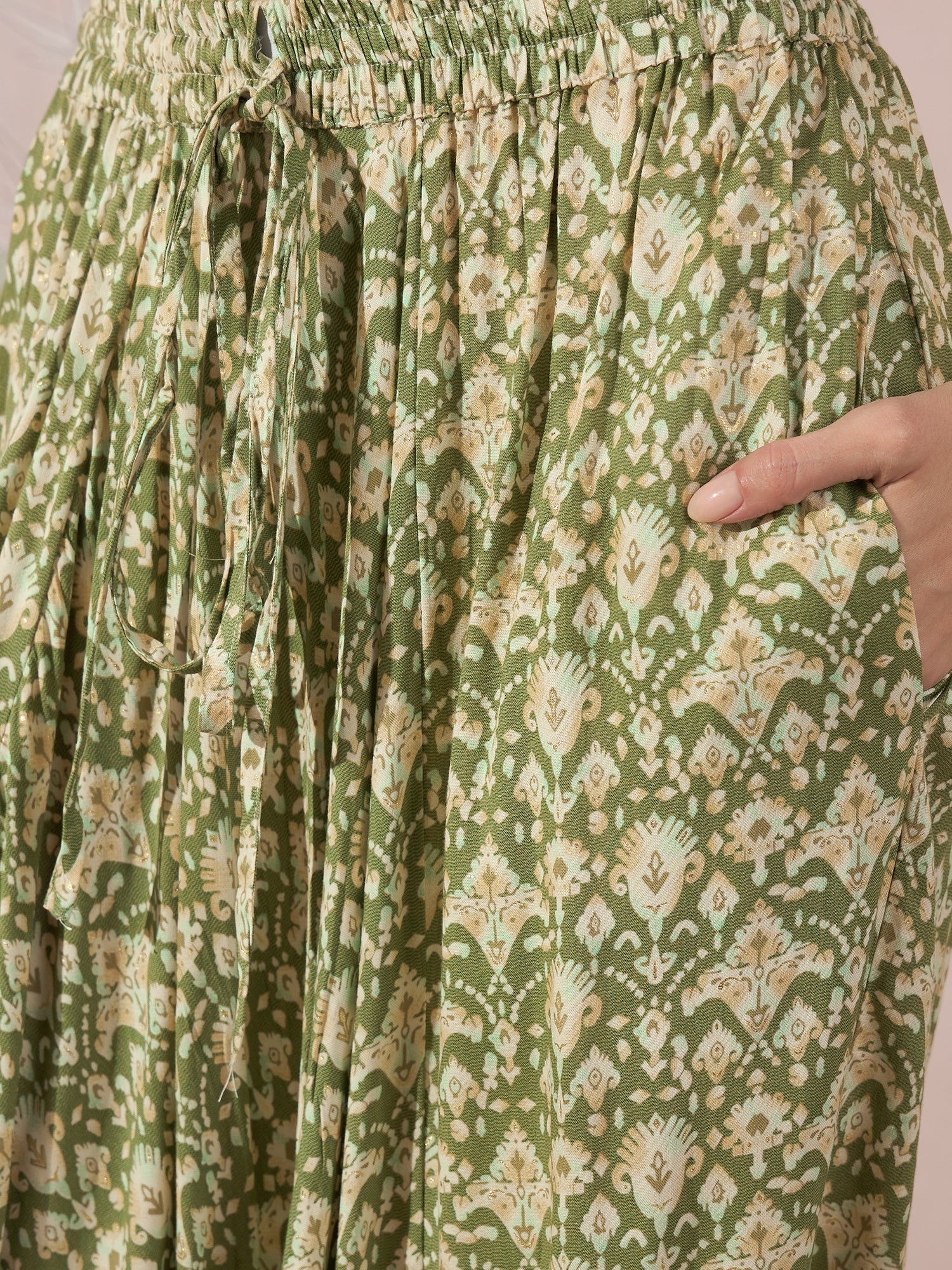 InWeave Apple Green Ikkat Print Harem Pant - Swadesiicart