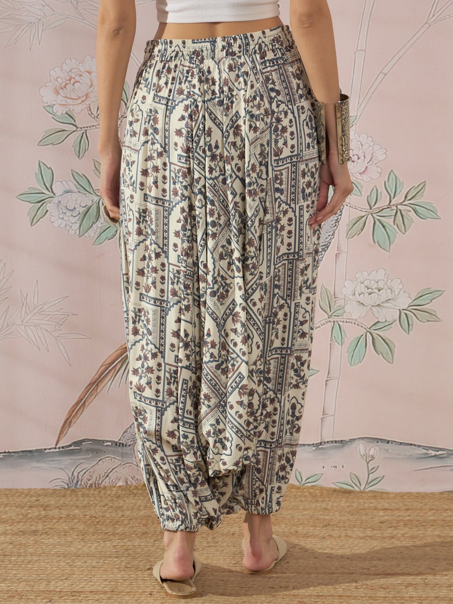 InWeave Cadet Blue Ethnic Window Harem Pant - Swadesiicart